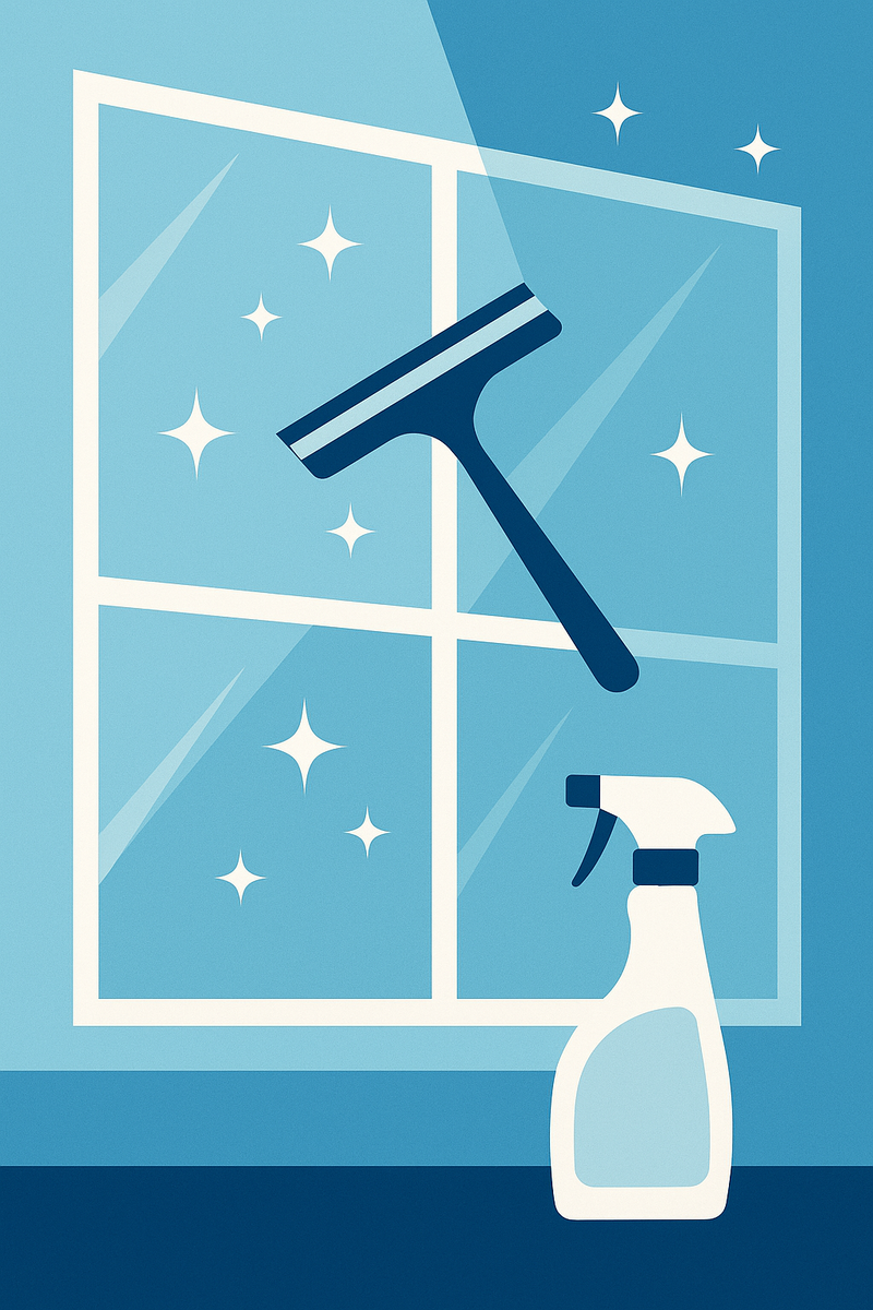 Glas- & Fensterreinigung – Illustration einer Fensterputzer‑Ausrüstung
